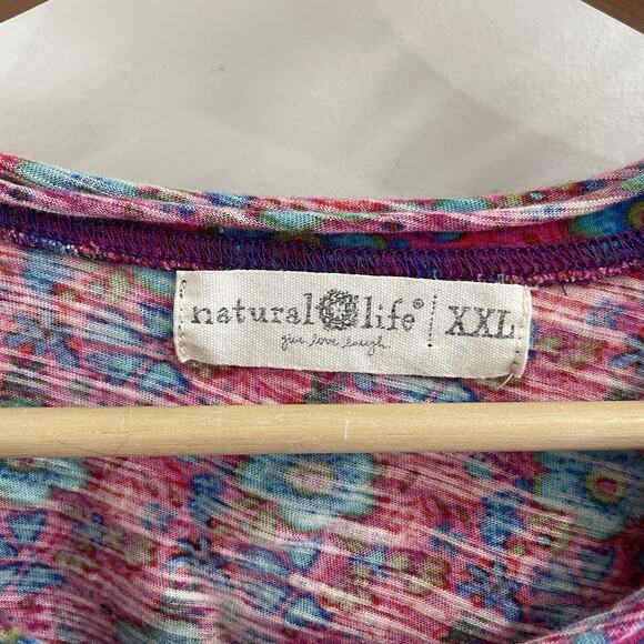 Natural Life Real And Pink Floral Ruffled Boho Short Sleeve Shirt Size XXL - Picture 4 of 4